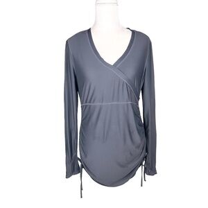 Athleta beach coverup swim tunic gray ruched sides hand covers thumb holes small